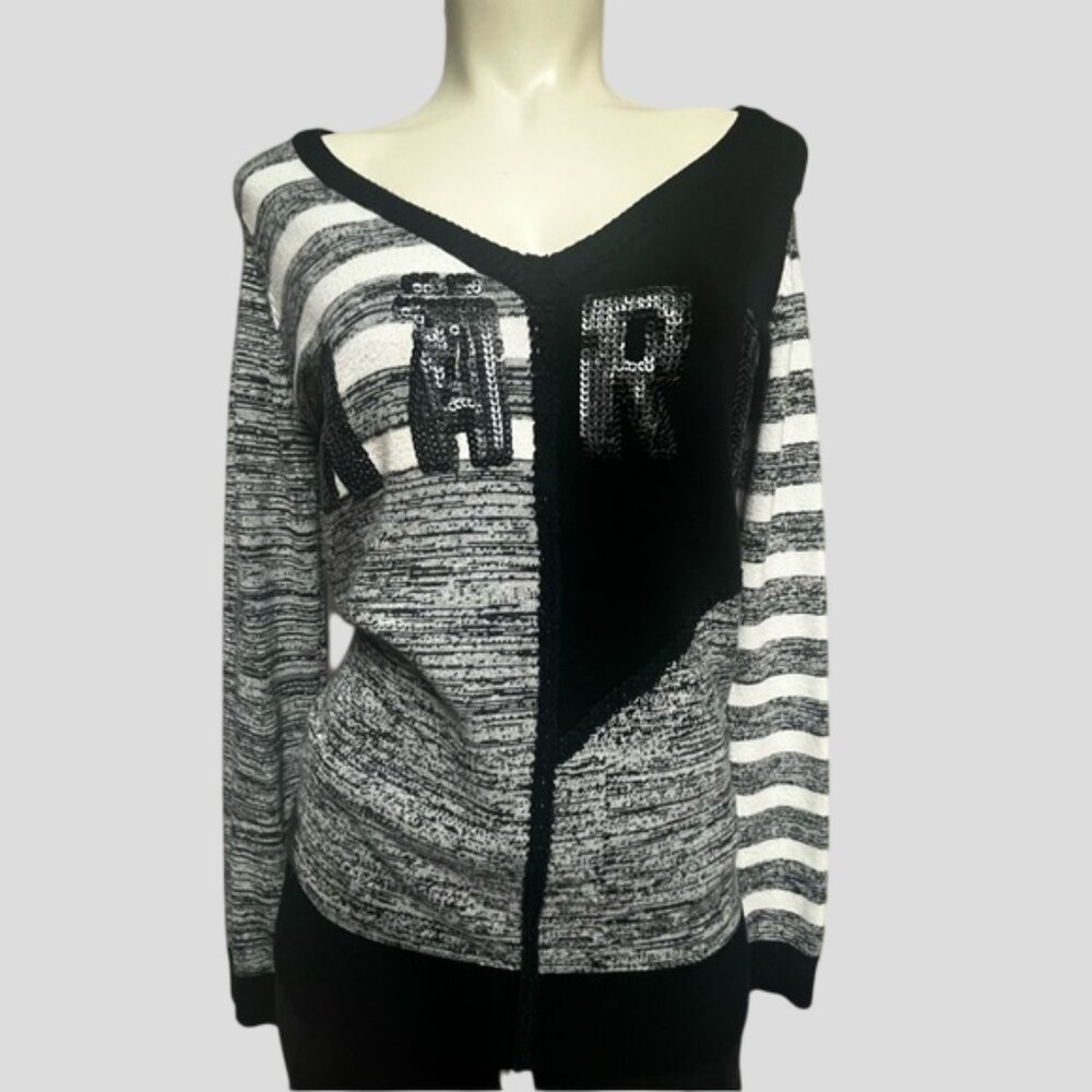 Karv Lizabel V-Neck Pullover Knit Sweater With Sequins